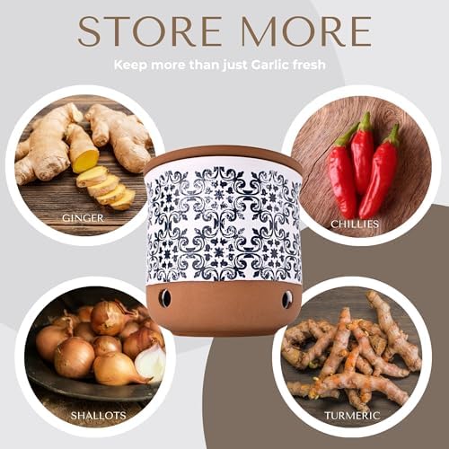 Okavango Ceramic Garlic Keeper - garlic keepers - garlic storage container- Garlic Holder Countertop -Garlic Jar - garlic keeper for counter - garlic container (Terracotta, 16oz)