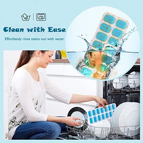 Ice Cube Trays for Freezer with Lid 4 Pack, BPA-Free Stackable Silicone Ice Cube Molds, No Spill & Easy Release, Durable & Flexible 14 Ice Cube Trays for Food Cocktail Whiskey Chocolate, Blue