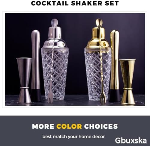 Cocktail Shaker Set with Jigger, Bar Spoon & Muddler
