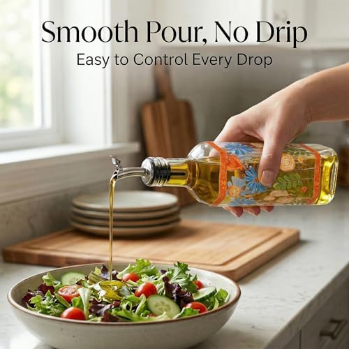 17oz Glass Olive Oil Dispenser Bottles Set of 2, Oil & Vinegar Set