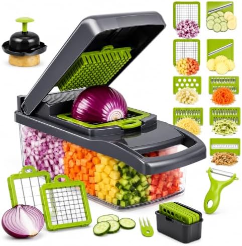 16-in-1 Vegetable Chopper with Container, 8-Blade Food Chopper, Onion Chopper, Veggie Cutter & Mandoline Slicer, BPA-Free Kitchen Gadget