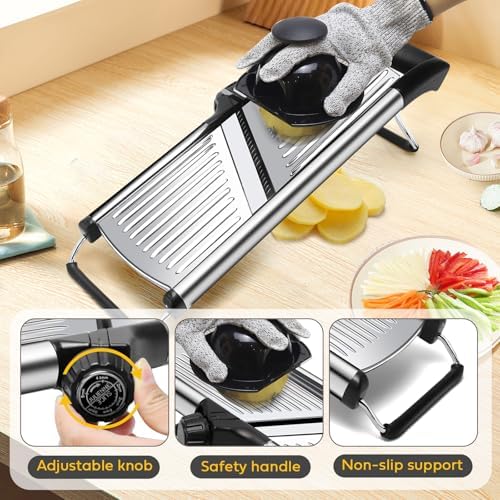Mandoline Slicer for Kitchen, Stainless Steel adjustable Mandoline slicer