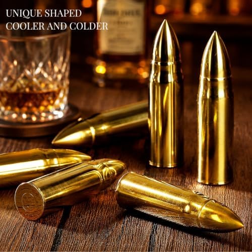 Gifts for Men Dad - Whiskey Glass Set with 6 Gold Bullet Whiskey Stones，Luxury Whiskey Set，Cool Bourbon Gifts for Men，Cool Drinking Accessories for Home Bar