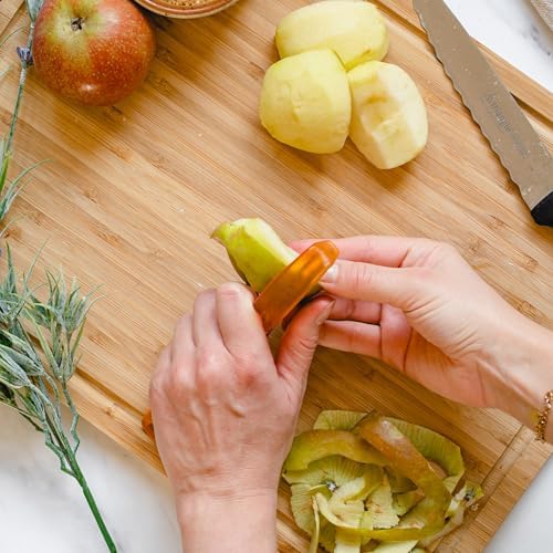 triangle Swivel Peeler, Orange - Stainless Steel Straight Twin Blade - Peels Hard-Skinned Fruits & Vegetables - Lightweight Handle - Dishwasher Safe - Made in Germany