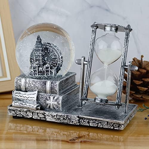 LED MusicCrystal Snow Globe， Sand Timer ，Hourglass,Home Decor,Table Decor for Living Room ，Office Desk Decorations[ Silver Ferris Wheel ]