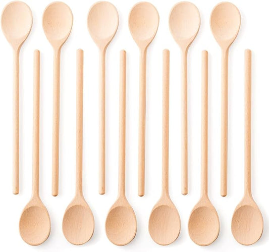 10 Inch Handcrafted Wooden Spoons for Cooking - Set of 12 Premium Cooking Utensils Set with Spoon Rest, Ideal for Wood Craft Projects, Wooden Craft Spoon, Craft Spoon, Wood Craft Set