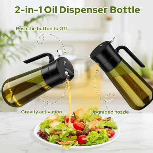2-in-1 Oil Spray Bottle with Basting Brush, 580ml Light-Proof Glass Olive Oil Dispenser to Preserve Freshness, Ideal for Salad, Baking, Grilling, and Air Frying
