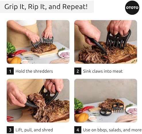OTOTO New Meat Muncher Meat Claws - Meat Shredder Claws, BBQ Accessories, Grilling Gifts for Men, Halloween Goth Accessories, Spooky Skull Shredder for Goth Kitchen, Heat Resistant Claws (Black)