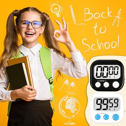 ZILLEEN Classroom Timer for Kids Teachers 2 Pack Digital Timers Black White