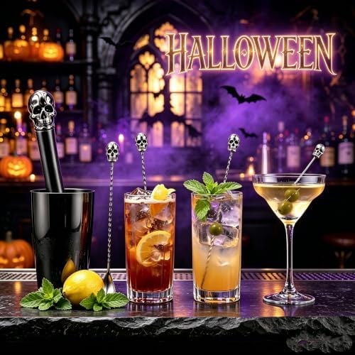 Homestia 4 Pcs Muddler for Cocktail, Bar Tools Set, Halloween Skull Decor