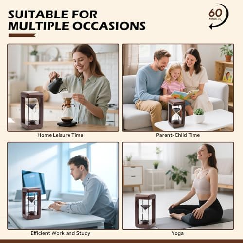 Hourglass Timer 60 Minute,Large Premium Walnut Sand Timer,Decor for Home, Desk,Office, Wedding Decor (Black)