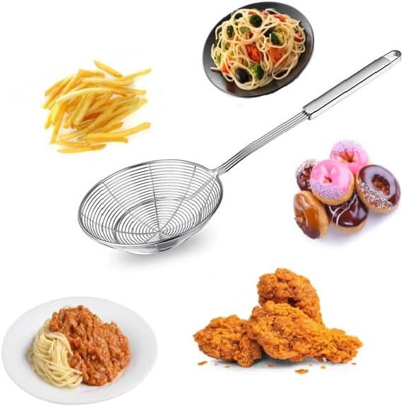 5.4 Inches Solid Stainless Steel Spider Strainer, Oil Skimmer, Kitchen Skimmer with Handle for Deep Frying, Wire Strainer for French Fries, Donuts, & Pasta by Lilly Labellum