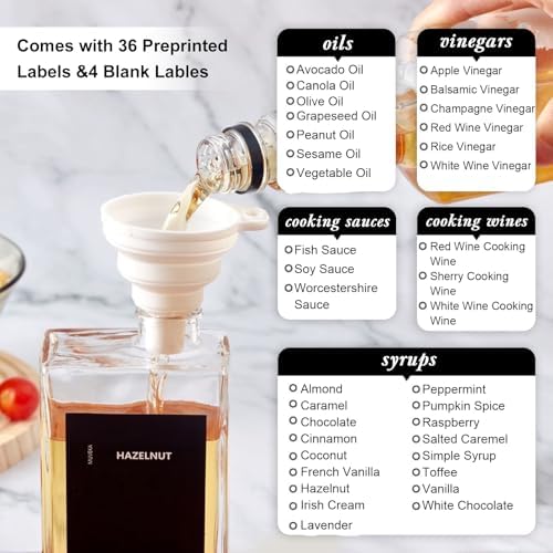 Olive Oil Dispenser Bottle for Kitchen, 16.9 oz/ 500 ml Vinegar Dispenser, Cooking Oil Dispenser Set, Glass Cruet with Pourer Spouts for Vinegar, Coffee Syrup Dispenser