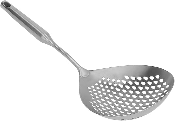 Skimmer Ladle, Kitchen Strainer 304 Stainless Steel Food Grade Long Handle Large Skimmer Spoon for Kitchen(Silver)