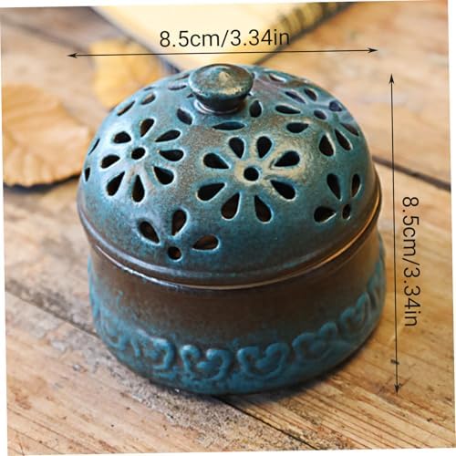 Garlic Keeper, Porcelain Garlic Storage Pot Peacock Blue Holder with Lid Hollow Flower Ceramic Jar Storage Container for Kitchen.