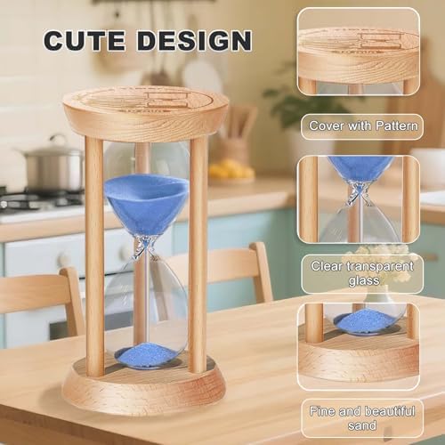 SuLiao Wooden Sand Timer 20 Minute Hourglass, Wood Blue Sand Clock, Small Watch 20 Min Timer, Hour Glass Sandglass for Home, Reloj De Arena, Office, Decorative, Game, Classroom