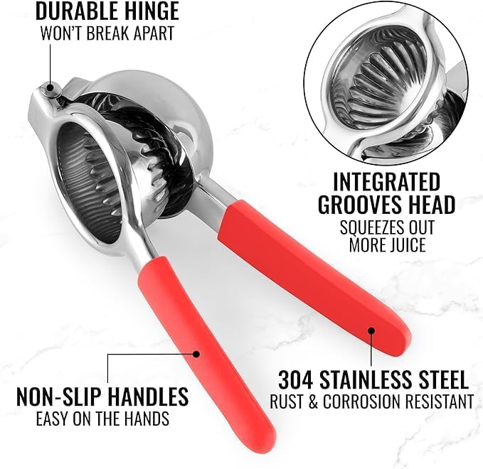 Stainless Steel Juicer - Metal Citrus Juice Press Lime Fruit Juice Press with Silicone Handle - Large Manual Juicer for Bar Kitchen Utensils Fruit Extractor
