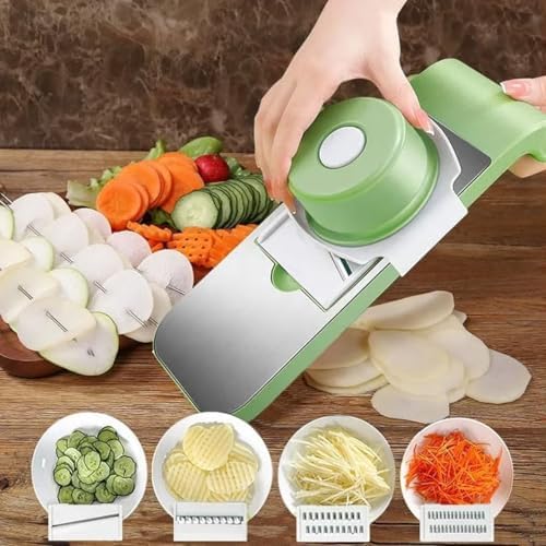 Multifunctional Vegetable Cutter, Portable Mandoline Slicer for Kitchen, Adjustable Vegetable Cutter with Stainless Steel Blades, Home Essentials & Kitchen Gadgets (5Blades+Box/Set)