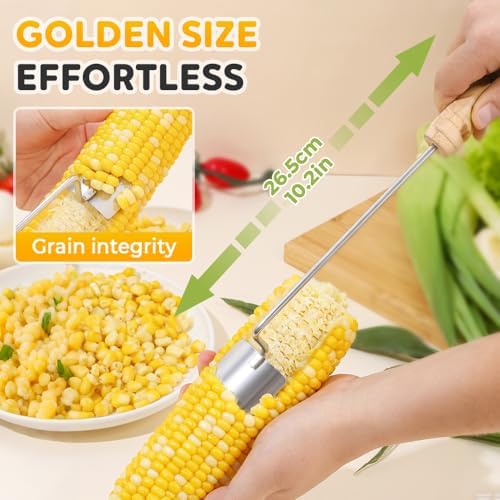 Corn Peeler for Corn on the Cob, Stainless Steel Corn Stripper Tool with Long Handle, Corn Kernel Remover Cutter for Kitchen, Corn Off Cob Tool for Home Cooking (3pc)