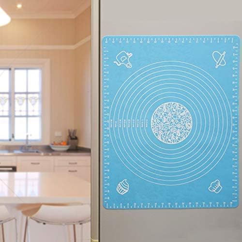 Silicone Baking Mat with Measurements, 19.69 By 15.75 Inch Large Non-Stick Pastry Mat for Rolling Dough, Liner Heat Resistance Pad Pastry Board, Reusable Baking Mat for Cooking Lovers- Blue