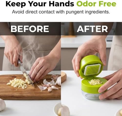 Mini Garlic Chopper & Press with Container, Manual Garlic Mincer Dicer, 3PCS