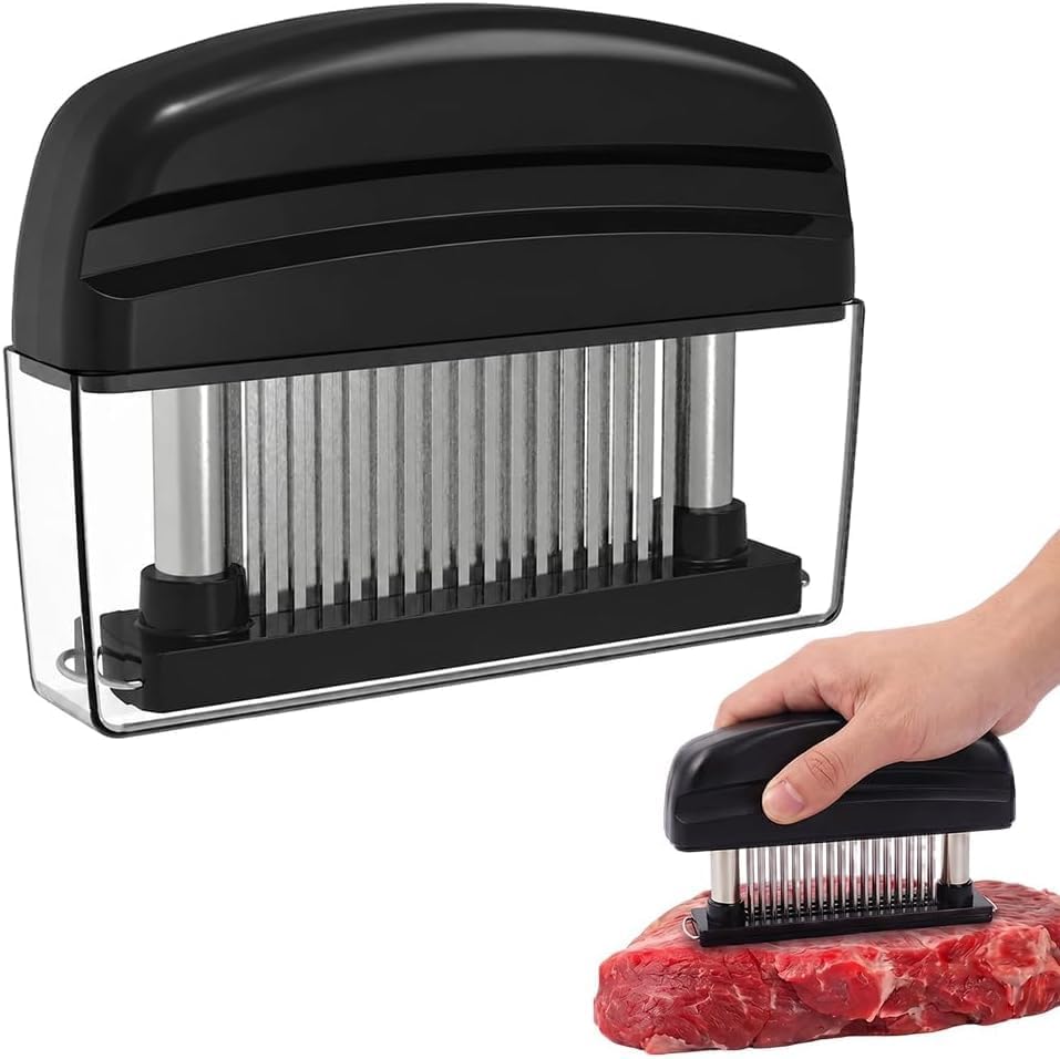Meat Tenderizer Tool with 48 Stainless Steel Needle Blades, Spring Loaded Meat Tenderizer, Handheld Blade Meat Tenderizer for Steak, Beef, Chicken, Pork, BBQ Grill Kitchen Gadgets (Black*1pcs)