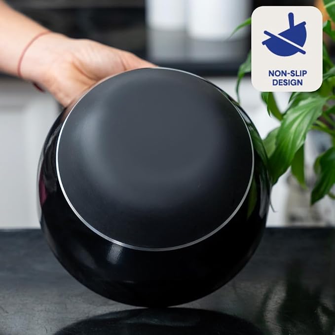Stainless Steel Mixing Bowls Set, 3-Piece with Silicone Base | 1.5, 3 & 5 Qt Metal Bowls for Meal Prep, Baking, Cooking, Serving & Food Storage, Non-Slip Base, Dishwasher Safe, Black