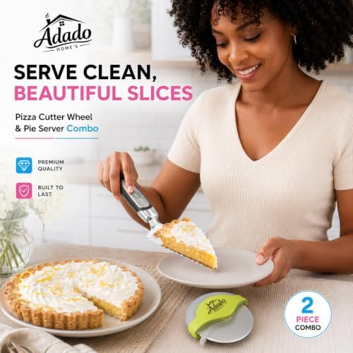 Pizza Cutter Wheel and Pizza Slice Server Combo Set, Stainless Steel with Ergonomic Non-Slip Handle Pizza Spatula, Pie & Cake Server, Dishwasher Safe, Kitchen Tools and Gadgets, Kitchen Essentials