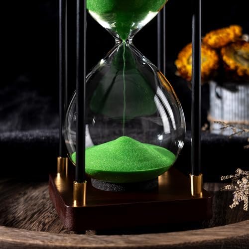 Sand Timer 60 Minutes Hourglass, Vintage Wooden Hour Glass Timer, Large Sandglass Timer Sand Clock for Games Classroom Kitchen Home Office Decor (Green Sand)