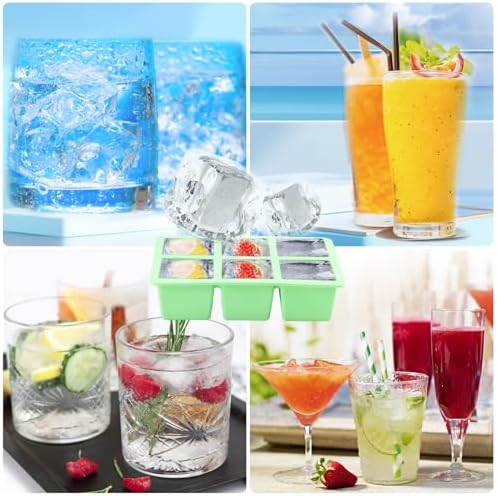 Large Ice Cube Tray for Freezer with Lid, 2Pack Silicone Ice Cube Trays, Big Square Ice Cube Maker for Cocktails, Coffee, Bartender Accessories BPA-Free & Dishwasher (Green)