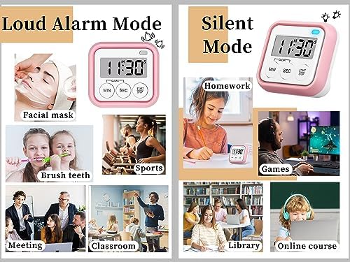 Timer, Kitchen Timers for Cooking Classroom Timer for Kids Teachers Magnetic Digital Timers 2 Pack, Pink