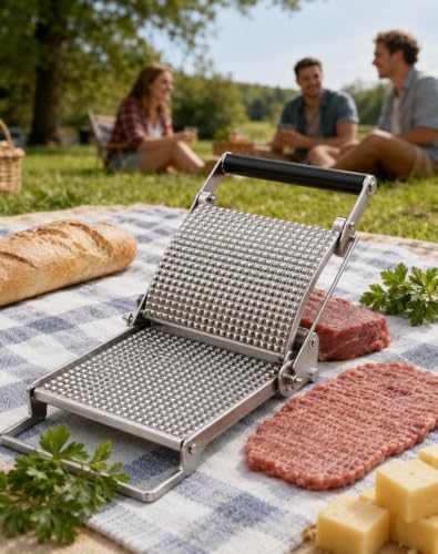 Manual Schnitzel Press Machine, Stainless Steel Clamp-On Meat Tenderizer & Chicken Cutlet Flattener for Beef, Pork, Steak and Patty Prep