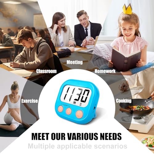 AOUCE Digital Kitchen Timers for Cooking, Timer for Kids 2 Pack Blue