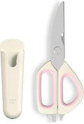 Zuutii Magnetic Kitchen Scissors, Heavy Duty Multi-Purpose Cooking Shears - Dishwasher Safe, Comfort Grip with Safety Lock Food Scissors for Chicken Bones, Herbs, Poultry, Vegetables, Begie&Pink