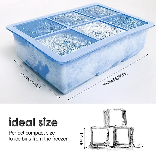 Excnorm Silicone Ice Cube Trays, 3‑Pack Large Square Molds with Lid