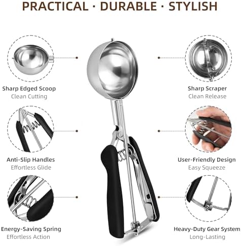 Large Ice Cream Scoop 65MM, Trigger Release Stainless Steel Cookie Scoop, Portion Scoop 2.82 oz/80ml, Commercial Food Disher, for Portion Control, Cookie Dough, Cupcake Batter (5.3 Tablespoon)