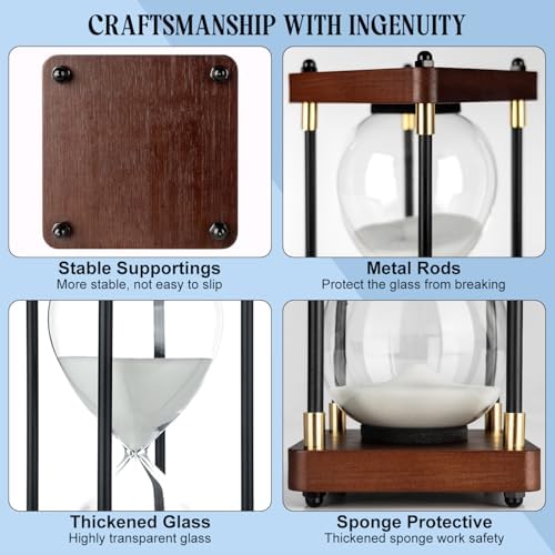 Large Hourglass Timer 60 Minute, Wooden Hourglass Sand Timers 1 Hour Sandglass Timer, Decorative Wooden Sandglass (30min-White Sand)