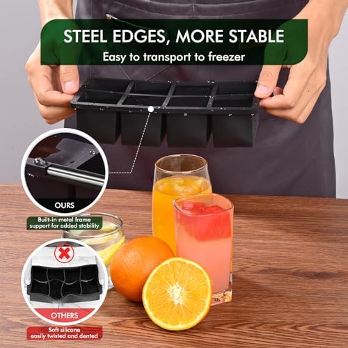 Ice Cube Tray, SLGOL Ice Trays for Freezer with Lid, Easy Release large Ice Cube Molds, Silicone ice cubes mold for Whiskey, Stackable Square Ice Tray for Cocktails Whiskey Juice Coffee【8 square】