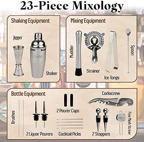 23-Piece Mixology Bar Kit Cocktail Shaker Set - Bartender Kit with Stylish Bamboo Stand - Home Bar Tools and Martini Drink Mixer Gift Set with Recipe Book