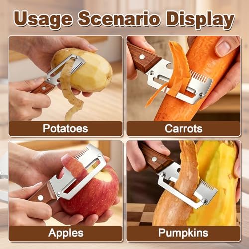 Multifunctional Vegetable Peeler for Kitchen, 3-in-1 Stainless Steel Potato Carrot Peeler with Bottle Opener, Zero Snag Wooden Peeler for Fruits & Veggies (2 PCS)