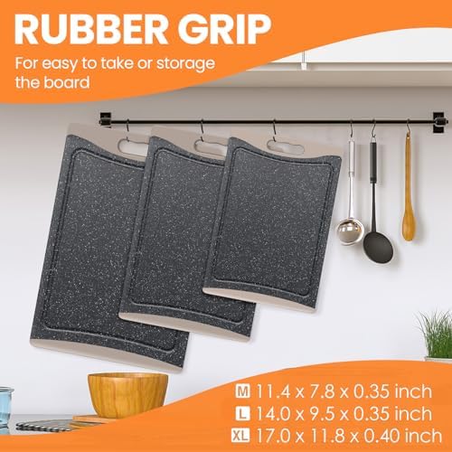 Extra Large Cutting Boards, Plastic Cutting Boards for Kitchen (Set of 3) Cutting Board Set Dishwasher Chopping Board with Juice Grooves Easy-Grip Handles, Almond Gray, Empune