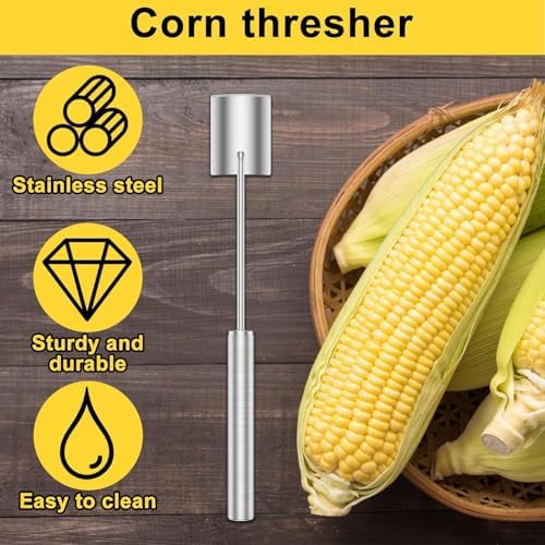 Manual Corn Stripper, Effortless Corn Kernel Remover Tool, Handheld Corn Peeler for Fresh & Cooked Corn on the Cob (2Pcs Silver)