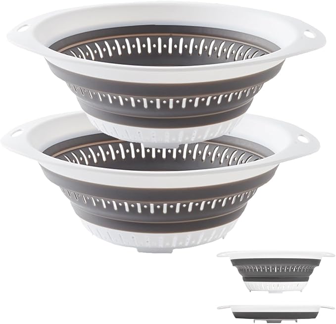Collapsible Colander and Strainer,Silicone Strainer Colanders & Food Strainers,for Vegetable and Fruit, Kitchen Essentials (2, White, 2.5L+2.5L)