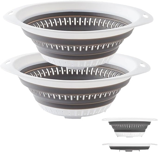 Collapsible Colander and Strainer,Silicone Strainer Colanders & Food Strainers,for Vegetable and Fruit, Kitchen Essentials (2, White, 2.5L+2.5L)