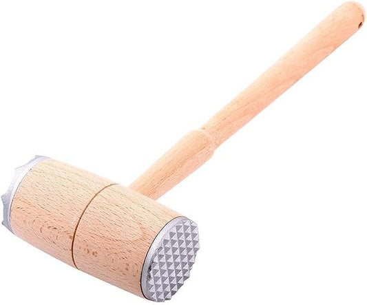 Meat Tenderizer, Wooden Dual-Sided Meat Mallet Kitchen Tool with Aluminum Alloy Heads for Tenderizing, Flattening Pounding Pork, Lamb, Chicken, Steak, Turkey