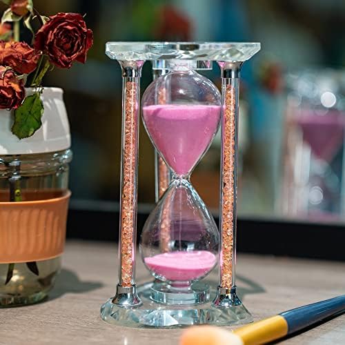 60 Minutes Sand Timers,Heart Shaped Crystal Hourglass, Sand Clock with Gift Box (Pink)
