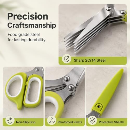 Stainless Steel Scallion Cutter Scissors, Kitchen Herb Scissors (green-2pcs)
