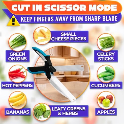 2 in 1 Kitchen Scissors for Food with Cutting Board, Safety Lock