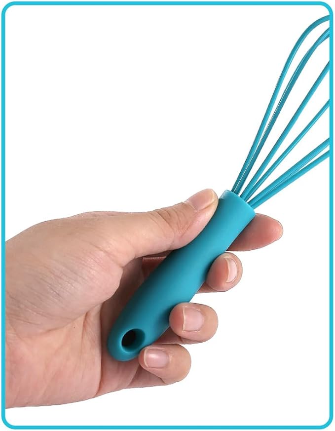 Compact Silicone Whisk (6.7 Inch), 12 Pack Portable Mini Balloon Mixer Egg Beater, Manual Handheld Milk Frothers, Household Egg Blender Small Silicone Egg Whisks for Cooking (Blue)