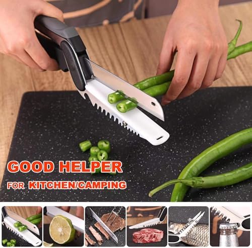 2-in-1 Kitchen Scissors with Replaceable Straight & Wavy Blades, Multi-Functional Kitchen Shears with Integrated Cutting Board, Safety Lock & Dishwasher Safe for Food, cheese, Salad, Fruit